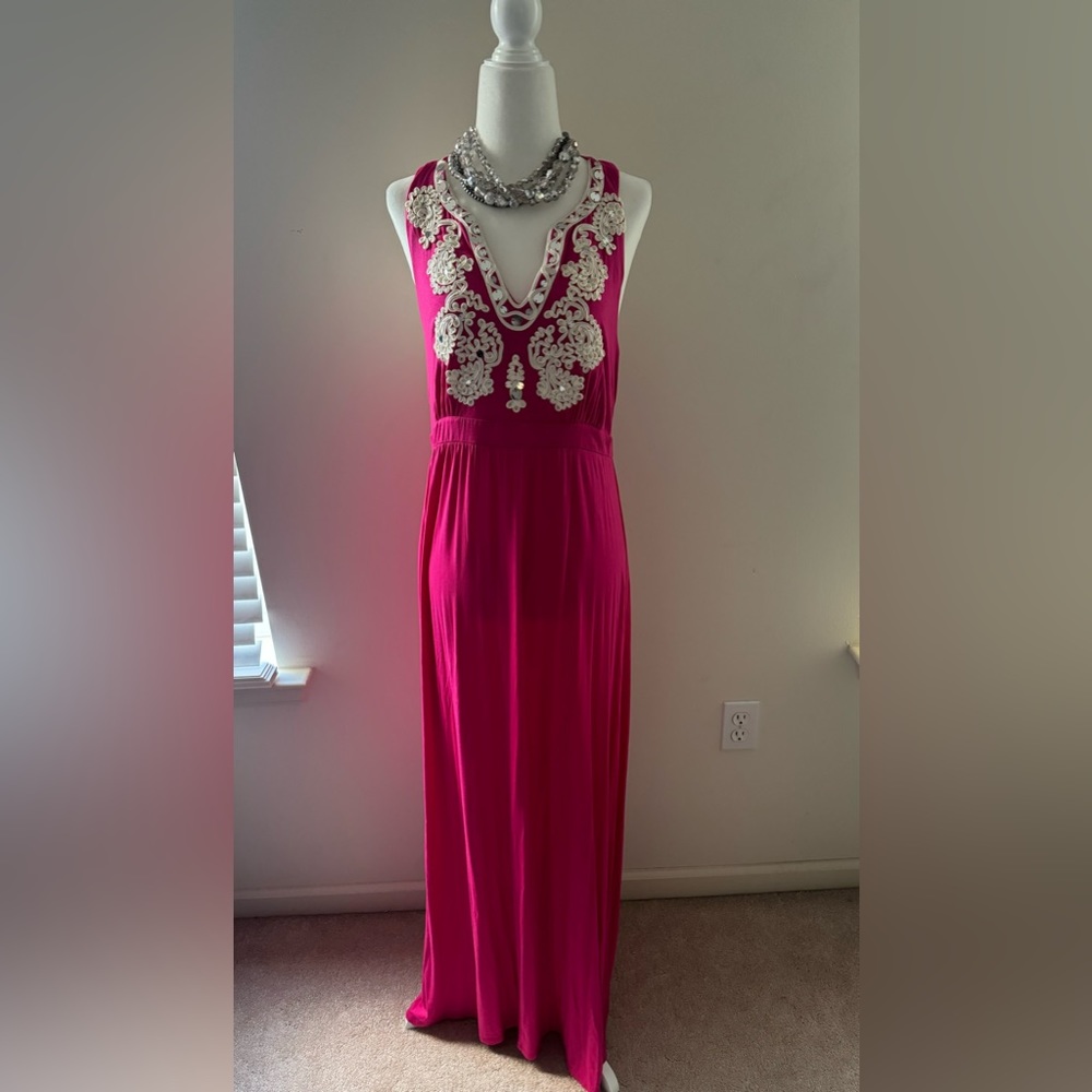 NWOT INC International Concepts Beautiful Fuchsia Maxi Dress with Embellishments